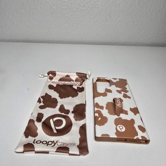 Samsung S24 Ultra Loopy Case – Brown Cow Print -  Grip Phone Case - Picture 1 of 4